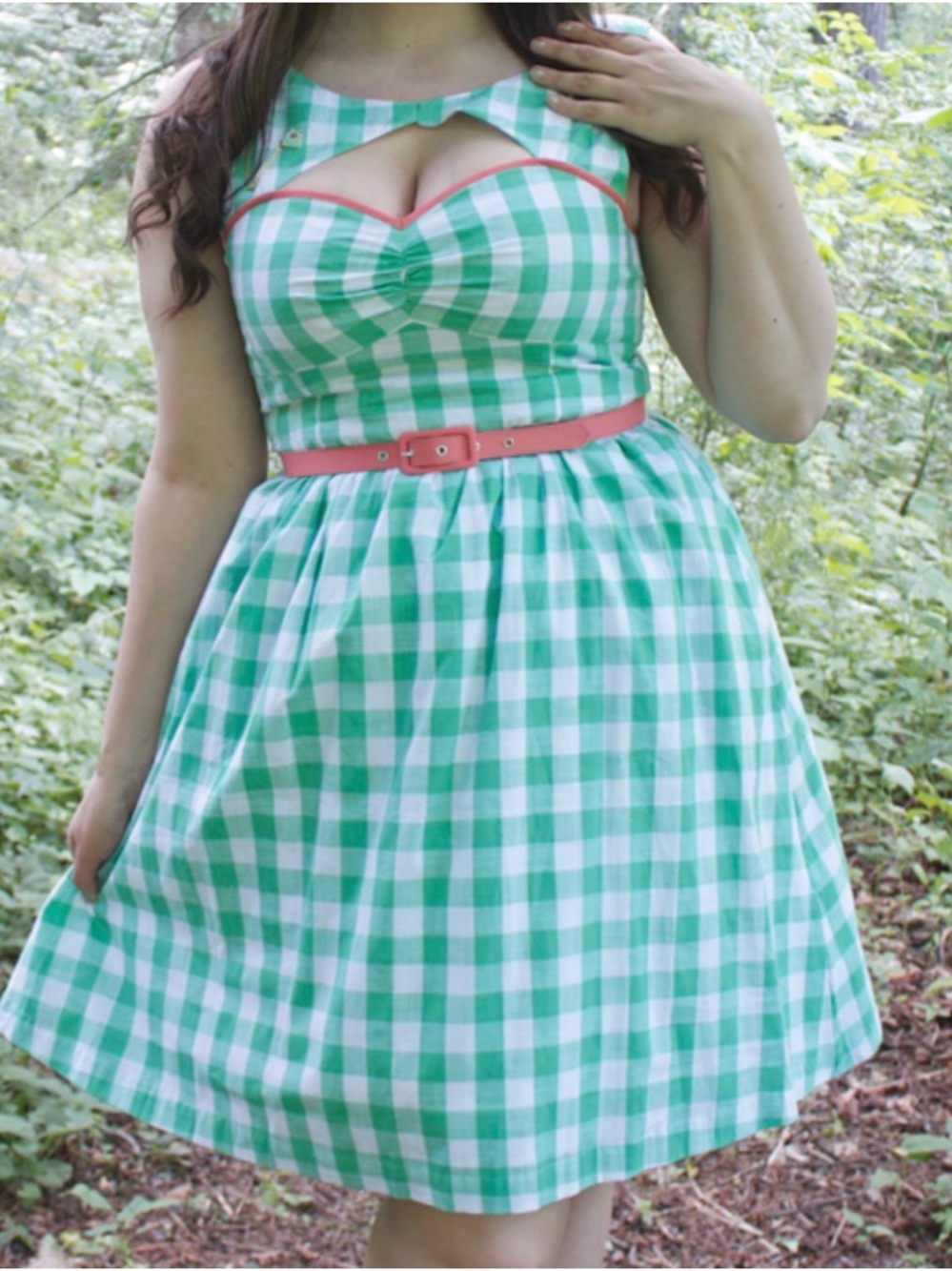 ModCloth Cookout on the Town Mint Gingham Fit & Flare Dress with Pink Trim